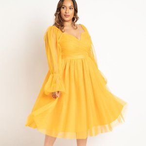 Eloquii Tiered Puff Sleeve Dress Yellow